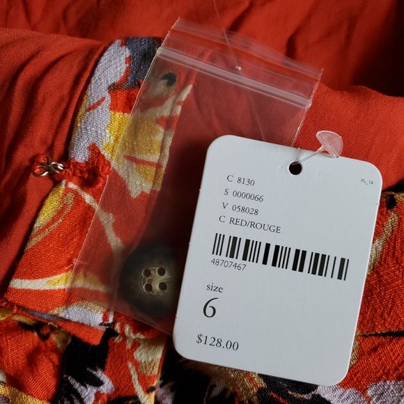 Free People Red Floral Button Front Dress Size 6 NWT - Picture 11 of 16